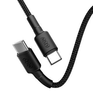 Cabo QCY em Nylon USB-C para Tipo C - 60w Super Rapido 1 metro Preto